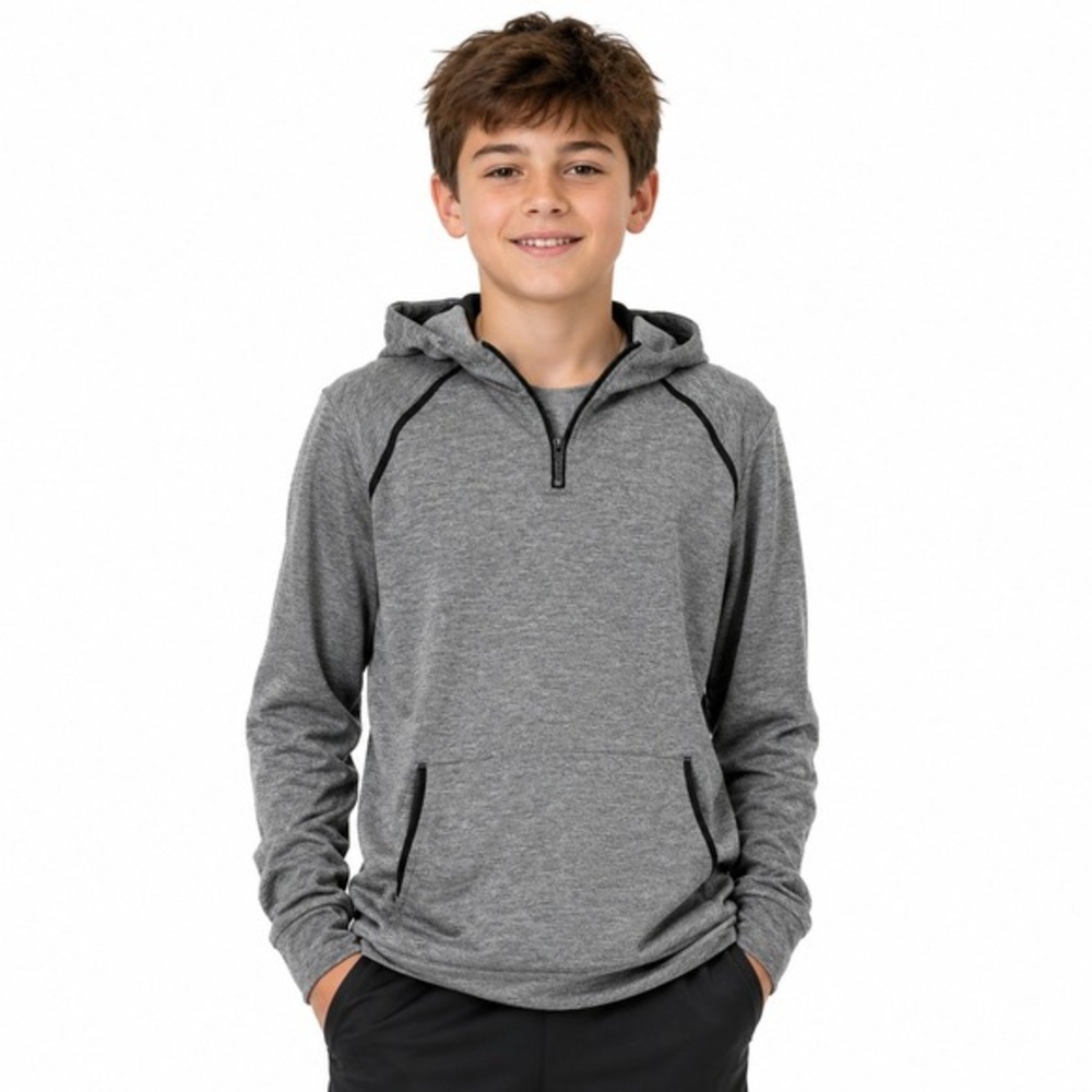 01.Algo SmoothTech Fleece Quarter Zip Hoodie Grey Large L 12-14 New